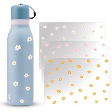Imagem de 3 peças de adesivos de flores para garrafa de água Owala FreeSip Twist 510 g 680 g, acessórios Owala, adesivos à prova d'água, adesivos fofos para adolescentes, meninas, crianças e adultos (branco +