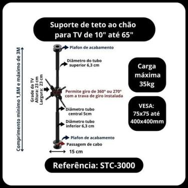 Imagem de Suporte teto ao chão para TVs, monitores 27" a 65" - Avatron Suportes,