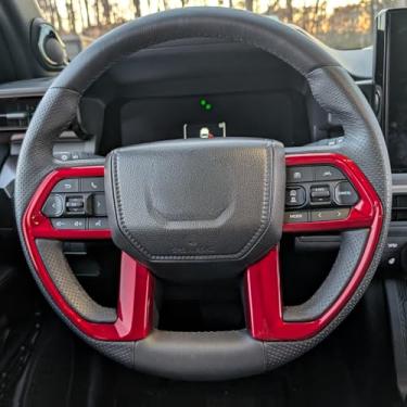 Imagem de KUJOOY Para Toyota Tacoma 2024 2025 para 4Runner 2025 Acessórios interiores decoração painel console central tampa de saída de ar moldura decorativa ABS (vermelho, capa de volante)