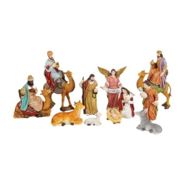 Imagem de Ioensy 11x Presépio de Natal Sagrada Família Presépio Estátua de Resina Colecionável para Lareira