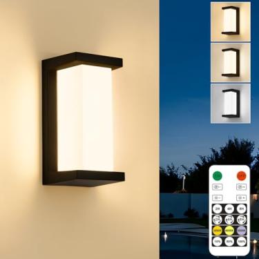 Imagem de ZOOPEEN Arandelas de parede de LED de 24 W, arandelas de parede externas, controle remoto, 3 cores, regulável, à prova d'água, para quintal, luminárias externas de ciclo temporizado para garagem, luz