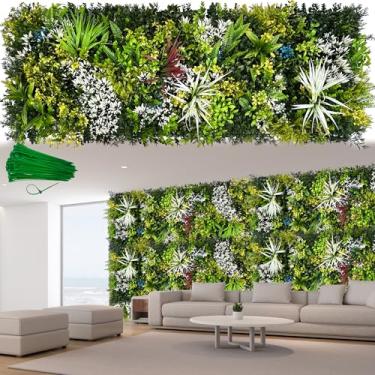 Imagem de ODTORY Tela de fundo 3D artificial para parede de grama viva e privacidade, 152 x 50 cm, painéis de hera de buxo anti vegetação sintética, plantas falsas realistas com folhas verdes para cerca de