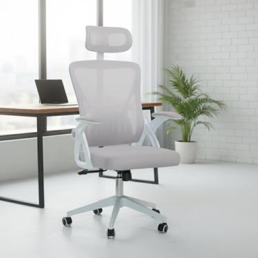 Imagem de Cadeira de Escritório Ergonômica Hyatto Supreme Branca e Cinza, Giratória, Malha Respirável, Estofado Mesh, Mecanismo de Elevação e Inclinação com Trava, Rodinhas Silenciosas HYATTO OFFICE