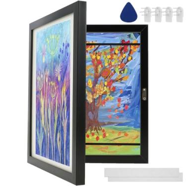 Imagem de Tcwhniev Conjunto de molduras de arte para crianças, molduras para fotos com abertura frontal A4, moldura de madeira para exibição de 100 imagens horizontais e verticais, para artesanato, desenho