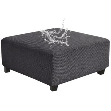 Imagem de Levoberg Capa quadrada à prova d'água grande quadrada dobrável para banco otomano para apoio para os pés capas de mesa de centro otomano grande cubo com fundo elástico GG cinza escuro