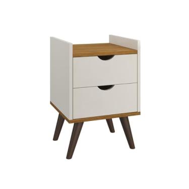 Imagem de Mesa de Cabeceira Juma Retro Com Nicho 2 Gavetas Para Quarto Decor Corrediças Telescópicas Pés Antiumidade