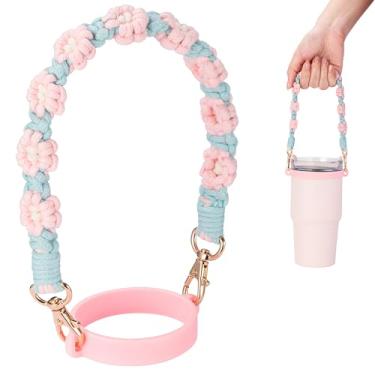 Imagem de Soledea Alça para garrafa de água, cordões tecidos à mão, estilingue de garrafa de água de silicone, suporte com alça compatível com copo Stanley de 226.8-1,134.0 g, acessórios para garrafa de