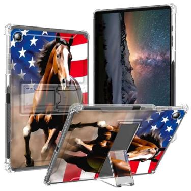 Imagem de BPQOJB Capa para Galaxy Tab A9 Plus 2023 com suporte e suporte para caneta, capa protetora transparente para tablet Samsung Galaxy Tab A9 Plus de 11 polegadas - cavalo correndo, bandeira americana