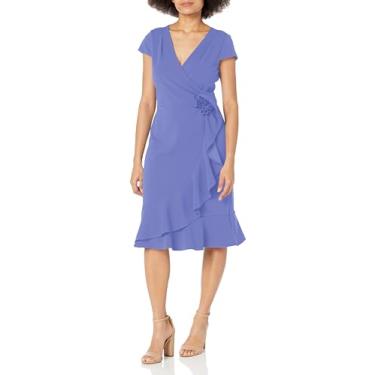 Imagem de London Times Vestidos femininos femininos sobrepeliz sem idade decote em V falso envoltório plissado vestido escritório evento chuveiro convidada de, Roseta - Muito Peri, 46