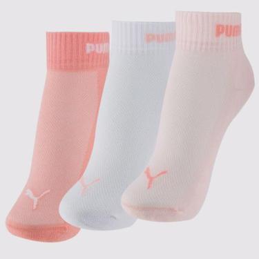 Imagem de Kit Meia Puma Cano Baixo 3 Pares Feminina Rosa e Branca, 34-39
