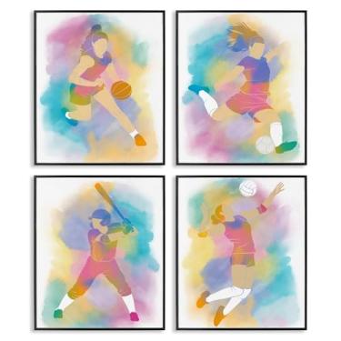 Imagem de Stupell Industries Conjunto de arte giclée emoldurado preto colorido feminino esportivo 4 peças, design por Marcus Prime, 14 x 11