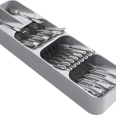 Imagem de Organizador de Talheres para Gaveta em Plástico Resistente – Cinza, 39,5 × 11 × 5,5 cm, com Múltiplos Compartimentos para Cozinha