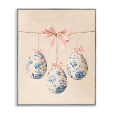 Imagem de Stupell Industries Coquete floral azul ovos de Páscoa arte giclée emoldurada cinza, design por Arlington Prints, 20 x 16