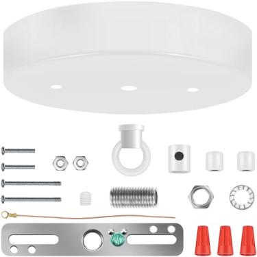 Imagem de MAYOMAJO Kit atualizado de dossel de luz de 11,2 cm com placa de cobertura de teto de substituição resistente e ferragens de montagem para luminárias lustre luminária pendente ou projeto DIY (branco)