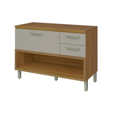 Imagem de Balcão de Cozinha c/ Tampo Princesa c/ 1 Porta e 2 Gavetas 120cm Freijo/Off White - Nesher