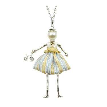 Imagem de OSCCI Colar de boneca de cristal Paris para mulheres, vestido bonito feito à mão com pingente de corrente longa, bijuteria de formatura, Metal, Sem Pedra Preciosa