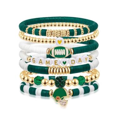 Imagem de Chanaiqw Conjunto de pulseiras de amizade empilhadas multicamadas para mulheres, personalizado, letras empilháveis, rugby, com contas elásticas, One Size, Liga metálica, Sem Pedra Preciosa