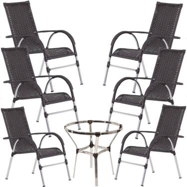 Imagem de 6 Cadeiras Vênus em Alumínio e Mesa Sem Tampo Tramado para Jardim e Piscina