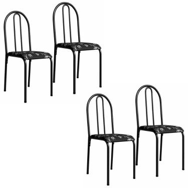 Imagem de Kit 4 Cadeiras 544 Sala Jantar Cozinha Pés Aço Tubular Floral Preto