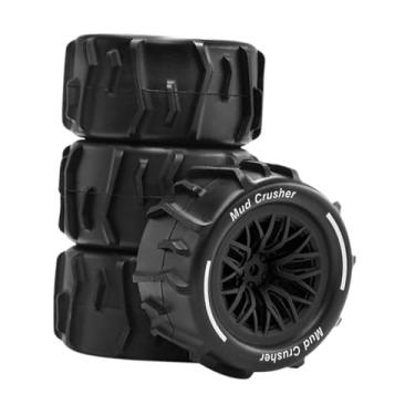 Imagem de oshhni 4x 1/18 RC Pneus de carro Substituição Profissional Acessórios Resistente Instalação Rápida com Cubos Componentes para Granito, Preto