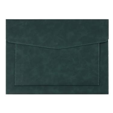 Imagem de Eyintlofc Pasta de arquivo de couro PU A4 porta-documentos com 2 compartimentos capa de pasta envelope com fecho de pressão para contrato de recibo (verde)