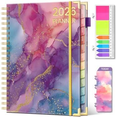 Imagem de Agenda 2026 semanal e mensal de janeiro de 2026 a dezembro de 2026 capa dura 21,6 cm x 28 cm para mulheres com abas Planejadores espirais com adesivos, agenda anual de 53 semanas com bolso interno e