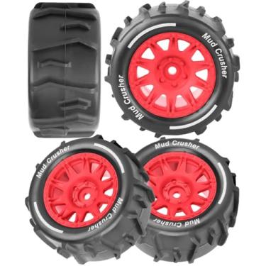 Imagem de BRCatWPark 12mm Hex RC Wheel Tires for 1/18 Granite/ 1/18 Typhon RC Monster Truck Car,4Pcs RC Drift Truck Wheels and Tires for 1/18 Granite/Typhon,Hard Plastic Wheels & Rubber Tires,Red