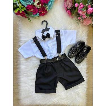 Imagem de Conjunto Shorts Social Ravi Preto com Camisa Branca e Acessórios - Fab