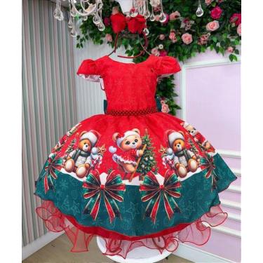 Imagem de Vestido Infantil Luxo Verde Urso Teddy para Natal e Festa - Fabuloso A