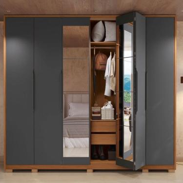 Imagem de Guarda-Roupa Casal Vernet 6 Portas 4 Gavetas com Espelho Canela/Grafite - Kappesberg