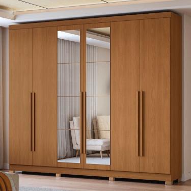 Imagem de Guarda-Roupa Casal Girard 6 Portas 3 Gavetas com Espelho Canela - Kappesberg
