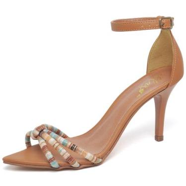 Imagem de Sandália Bico Folha Salto Médio Napa Carvalho Tira Color - Ellas Onlin