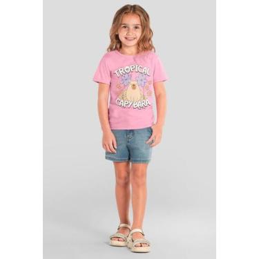 Imagem de Blusa infantil menina florida de capivara em puff Brandili, 6, Rosa
