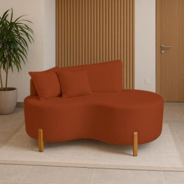 Imagem de Sofá Orgânico 2 Lugares Curvo 150cm com Almofadas Pés de Madeira Tecid