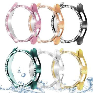 Imagem de DEALELE [Pacote com 6] Capa compatível com Samsung Galaxy Watch 7 de 44 mm, capa protetora de PC com diamante de linha única Bling (44 mm, preto + prata + ouro + verde + rosa + ouro + verde)