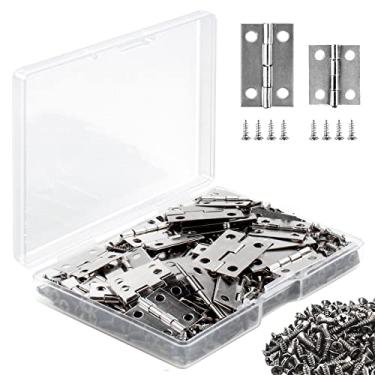 Imagem de BangShou Dobradiças para caixa de joias, 60 peças, pequenas dobradiças para artesanato, caixa de madeira decorativa, aço inoxidável pequena com 260 parafusos (prata)