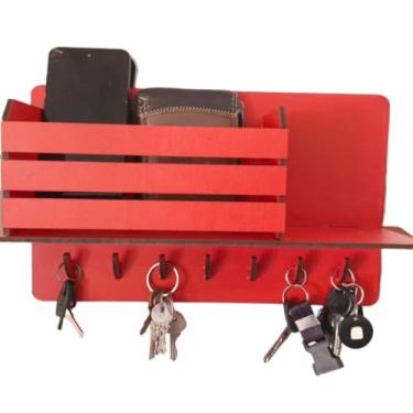 Imagem de Porta-Chaves de Parede com Suporte para Vaso e Carteira, Organizador Multiuso (Vermelho)