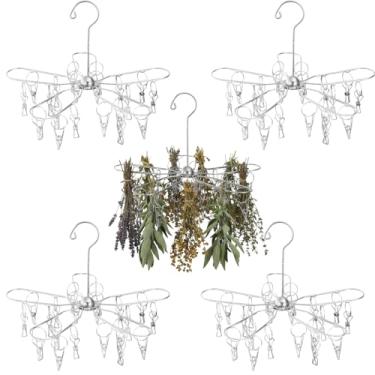 Imagem de GOVNPJ Rack de secagem de ervas daninhas, rack de secagem de ervas, pacote com 5 com 100 clipes inoxidáveis, secador suspenso giratório de 360° para ervas