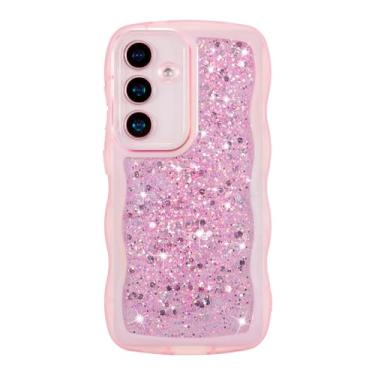 Imagem de ZTOFERA Capa para Samsung Galaxy A15 4G/5G de 6,5 polegadas, lindo design ondulado encaracolado com lantejoulas com glitter, capa protetora à prova de choque e estética de luxo para Galaxy A15-Rosa