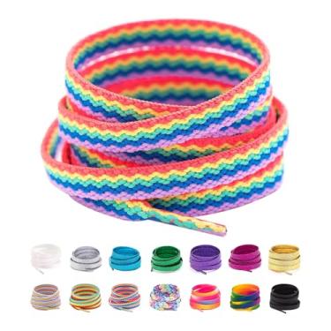 Imagem de Booyckiy Cadarços de tênis modernos coloridos planos de 78,7 a 180 cm, cadarços de sapato arco-íris, Arco-íris roxo azul, 55inch (140cm)