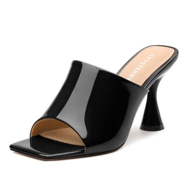 Imagem de SKYSTERRY Sandálias femininas de salto alto quadradas bico aberto grosso em forma de taça salto alto sem cadarço verão confortável festa de casamento formatura mule sandálias sapatos sociais 3,4