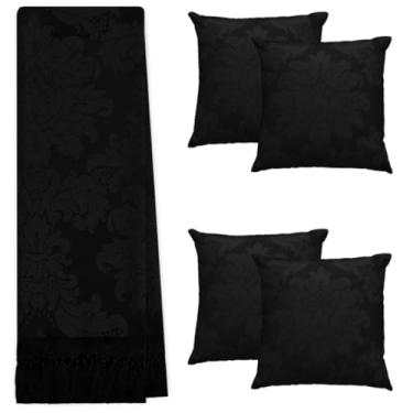 Imagem de Kit Manta Xale Para Sofá E Cama Cores Com 4 Capas de Almofada (1,40 X 1,80,22 PRETO)