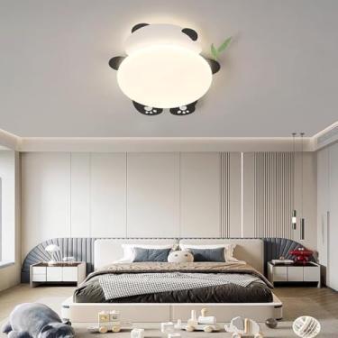 Imagem de Luminária de teto LED para quarto infantil, luminária de teto moderna para meninos e meninas, abajur de acrílico panda criativo, regulável com controle remoto, lustre de metal para quarto, s