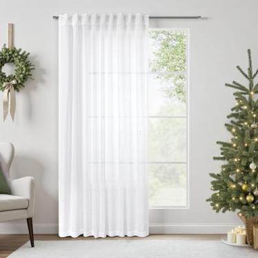 Imagem de Cortinas brancas de 152 cm de largura para sala de estar, cortinas de linho extra grandes, semitransparentes, divisórias, para pátio, porta de vidro, apartamento, sala de estar, 2 painéis, largura do