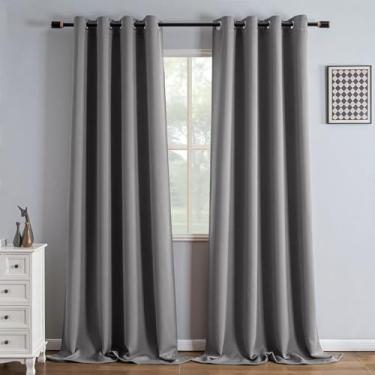 Imagem de IGEMAEVE Conjunto de 2 painéis de cortinas blackout cinza claro com 2 painéis, cortinas pretas para quarto 246 cm de comprimento, cortinas de escurecimento de sala de economia de energia com ilhós