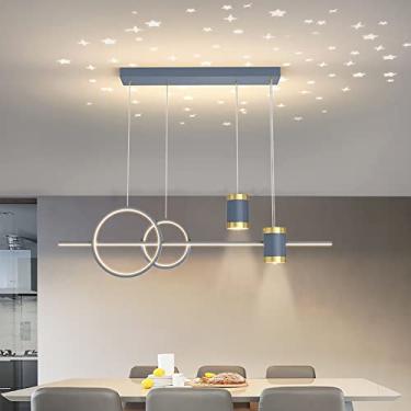 Imagem de Luminária pendente moderna com design de anel para mesa de jantar, sala de estar, quarto, cozinha, escritório, estudo, lustre de teto com altura ajustável, luminária suspensa na cor cinza.