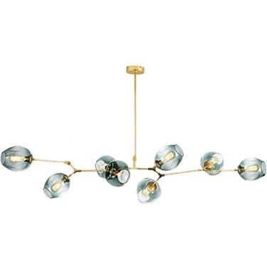 Imagem de Lustre E27 Nordic Glass Ball Chandelier Altura ajustável, Lustre preto fosco, E26 Metal Hand Blow Branches Pendant Light, Luminárias de globo de meados do século de 79"