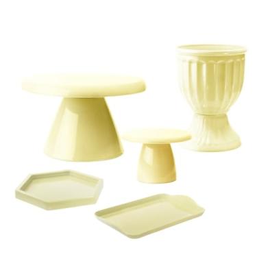 Imagem de Kit Mesa Decorada com Boleira Cogumelo e Acessórios – Vaso, Bandeja e Mini Peças (Bege)