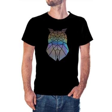 Imagem de Camiseta masculina com design genérico de coruja geométrica holográfic
