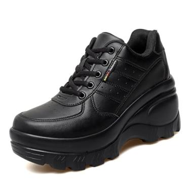Imagem de XBLDU Tênis esportivo de caminhada com plataforma grossa e cadarço ortopédico com suporte de arco, Preto, 36